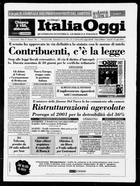 Italia oggi : quotidiano di economia finanza e politica